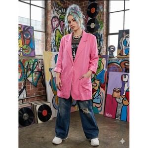 Vintage Longline Blazer Pink Retro Colorful 80s 90s USA Made Oversized Size XL